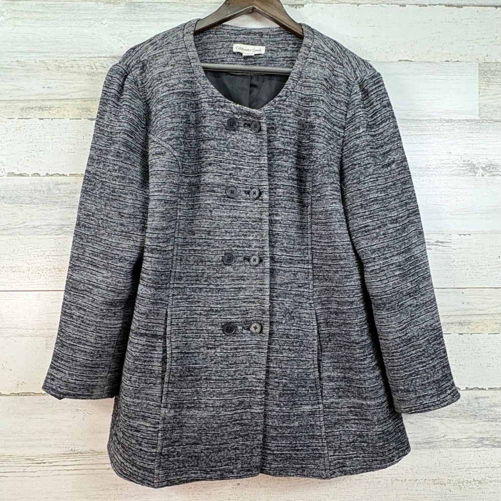 Coldwater Creek Womens PL 14-16 Grey Wool Cotton Marled Double Breasted Jacket